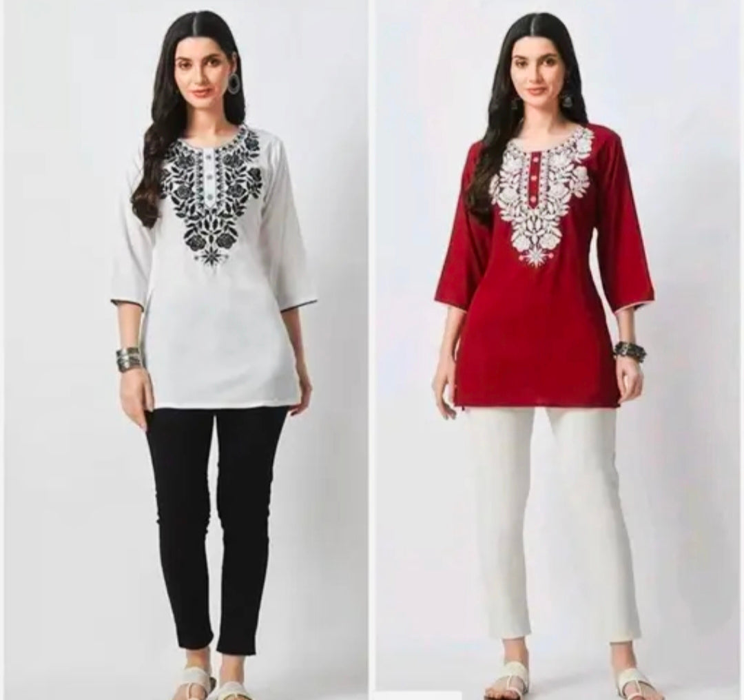 White and red short kurti combo for women