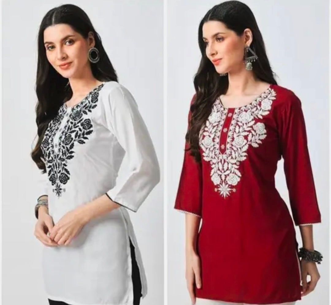 White and red short kurti combo for women