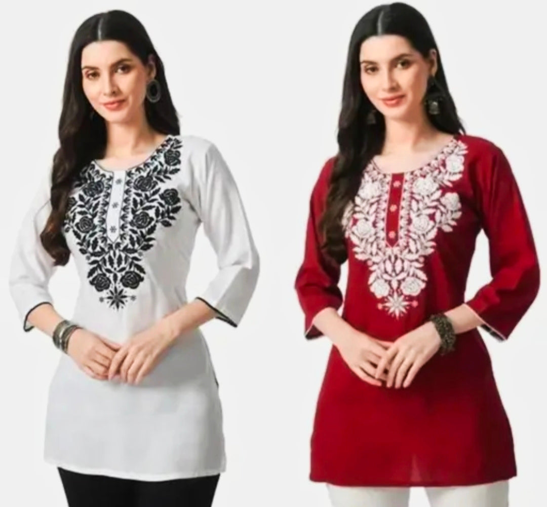 White and red short kurti combo for women